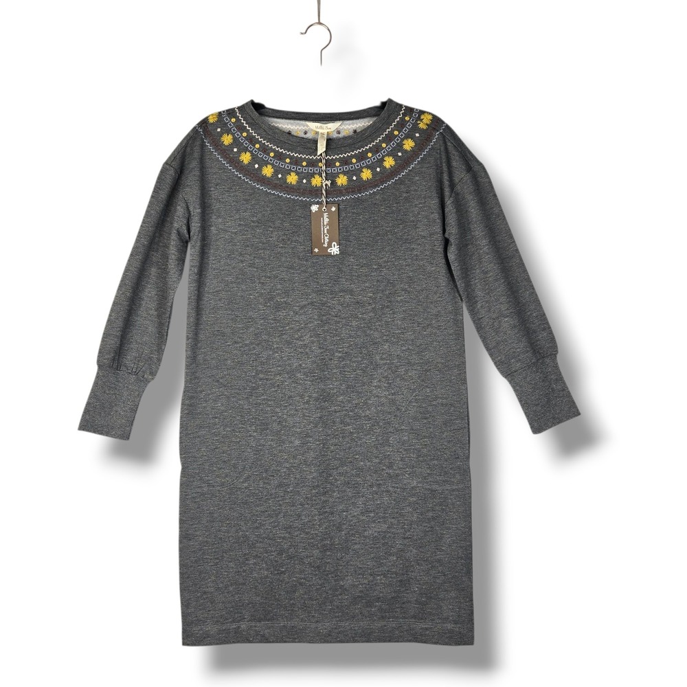 NEW Matilda Jane Metallic Grey Knit Sweatshirt Dress Yellow Embroidery Size XS
